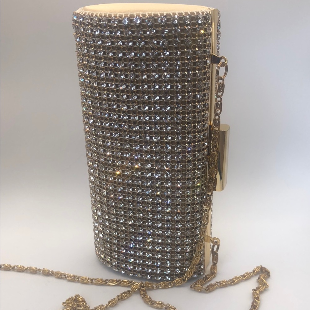 Crystal-Embellished Evening Clutch - Gold Chain